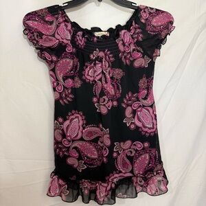 Speechless Black and Pink Paisley Girls Blouse Size XL